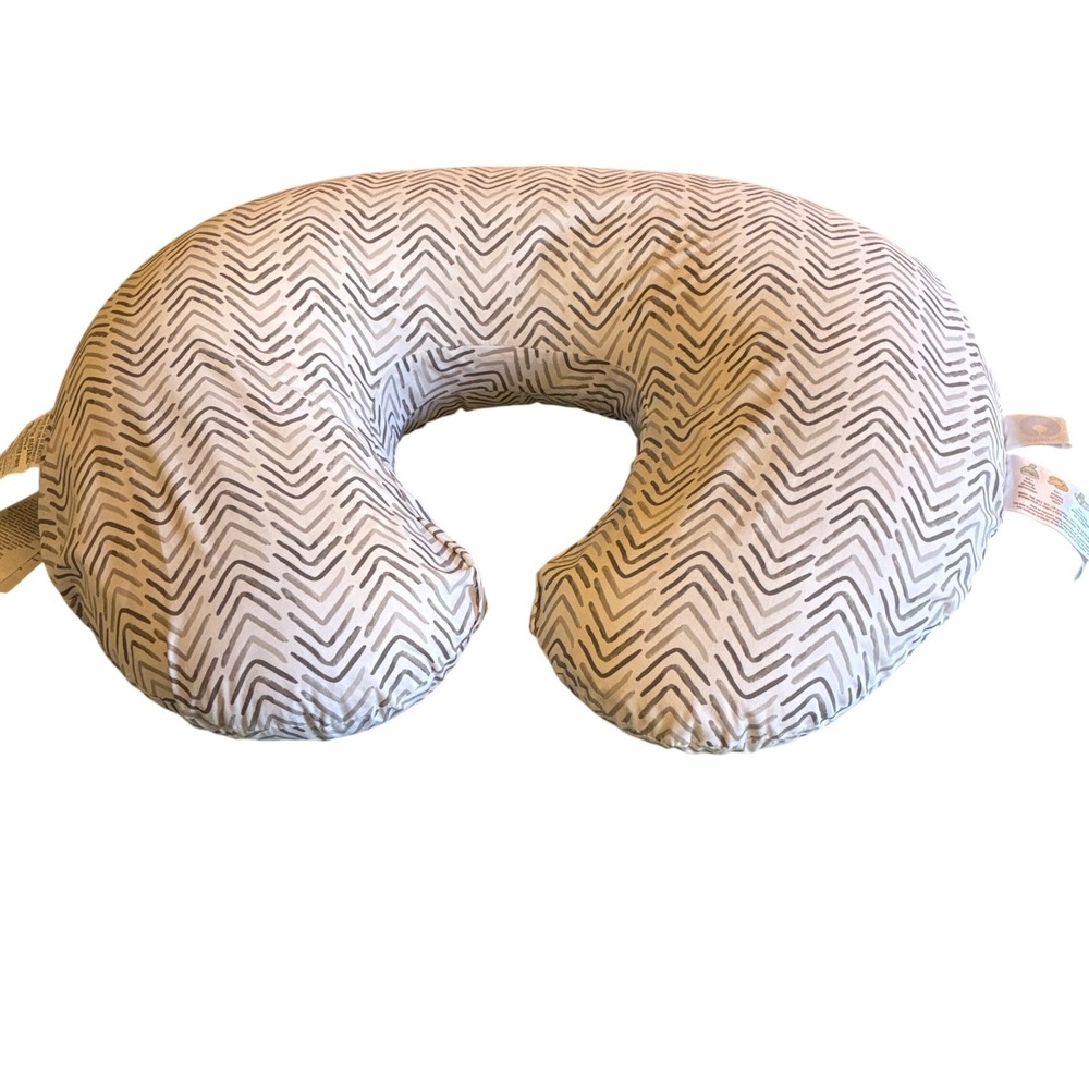 Boppy Nursing Pillow with removable cover white and gray print lactation aid